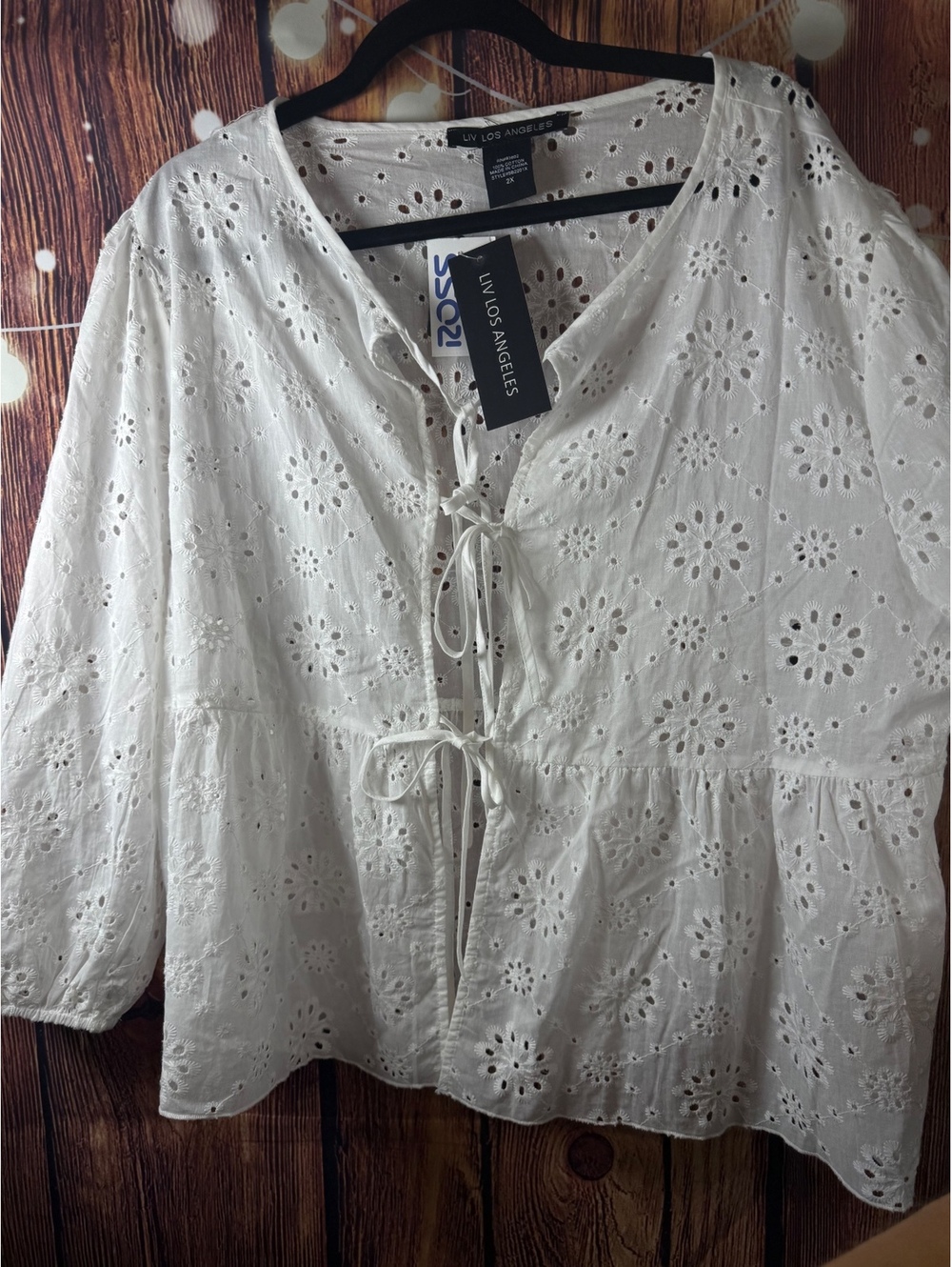 Liv Los Angeles White Eyelet Tie Front Blouse Size 2X